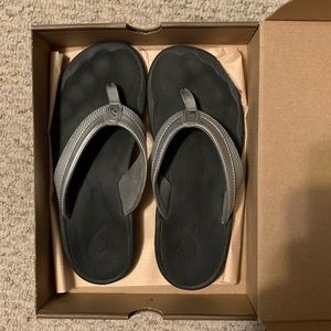 Olukai Silver Stripe Flip Flops